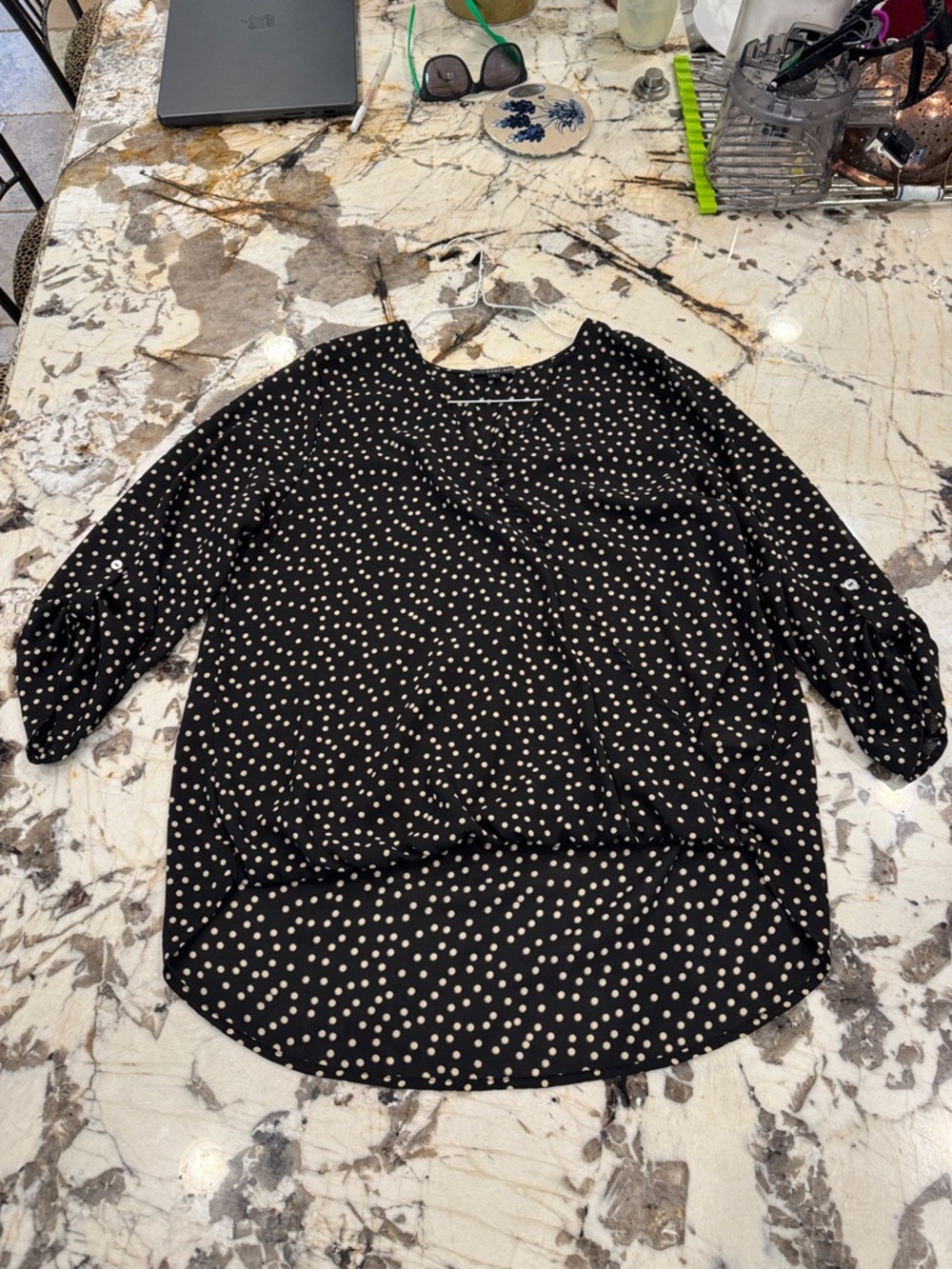 West Kei Black Blouse with Cream Polka Dots